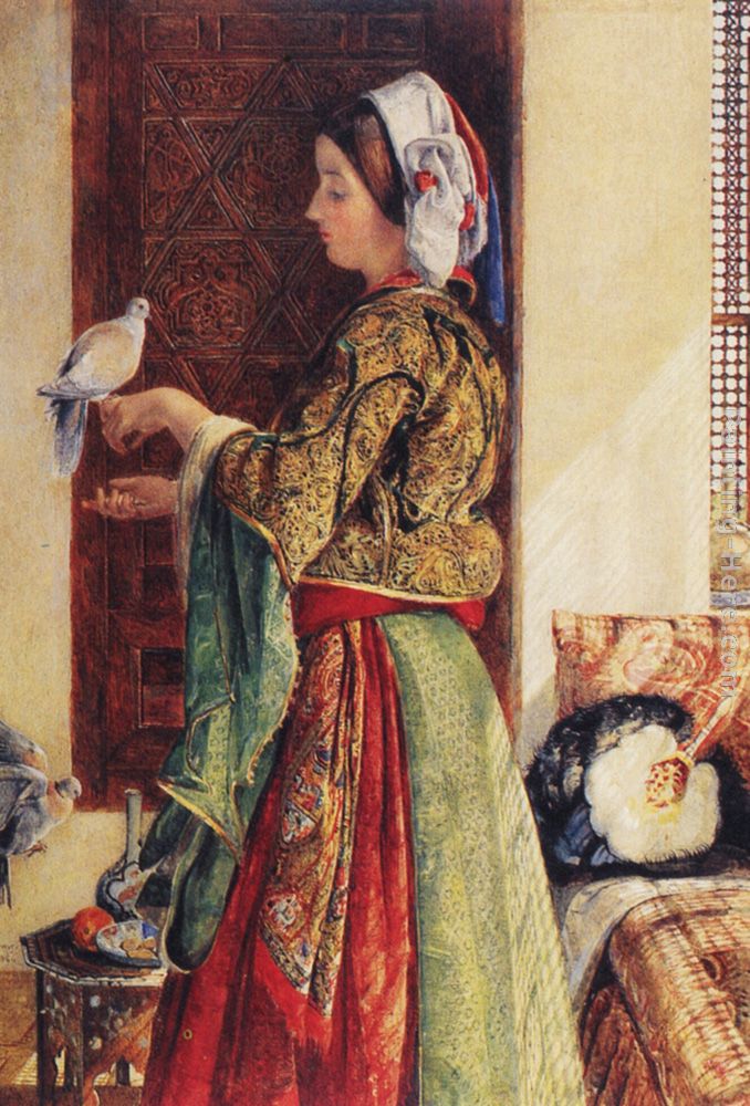 Girl with Two Caged Doves painting - John Frederick Lewis Girl with Two Caged Doves art painting